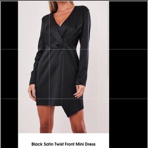 Black satin twist tie front dress missguided